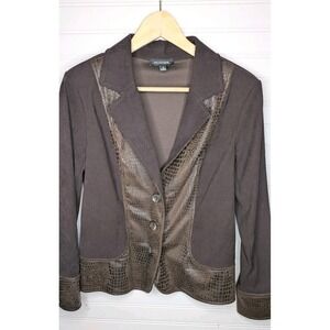 Notations Medium Three Button Brown Animal Print Blazer Jacket Career